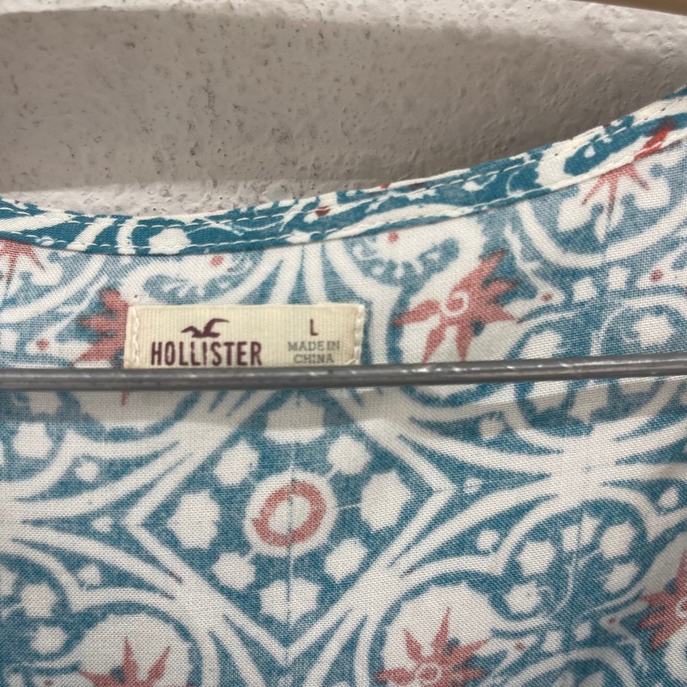 Hollister Medallion Shift Dress Womens L Teal Orange Boho Beach Coastal Festival - Picture 3 of 10